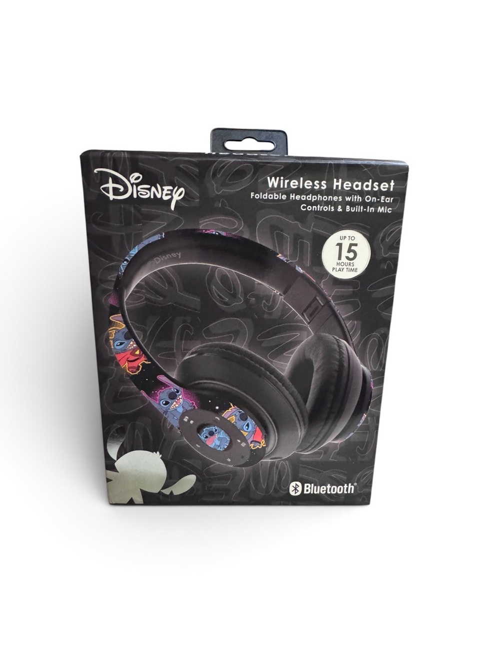 Disney Stitch Black Wireless Bluetooth Foldable Headset with Colorful Accent Art